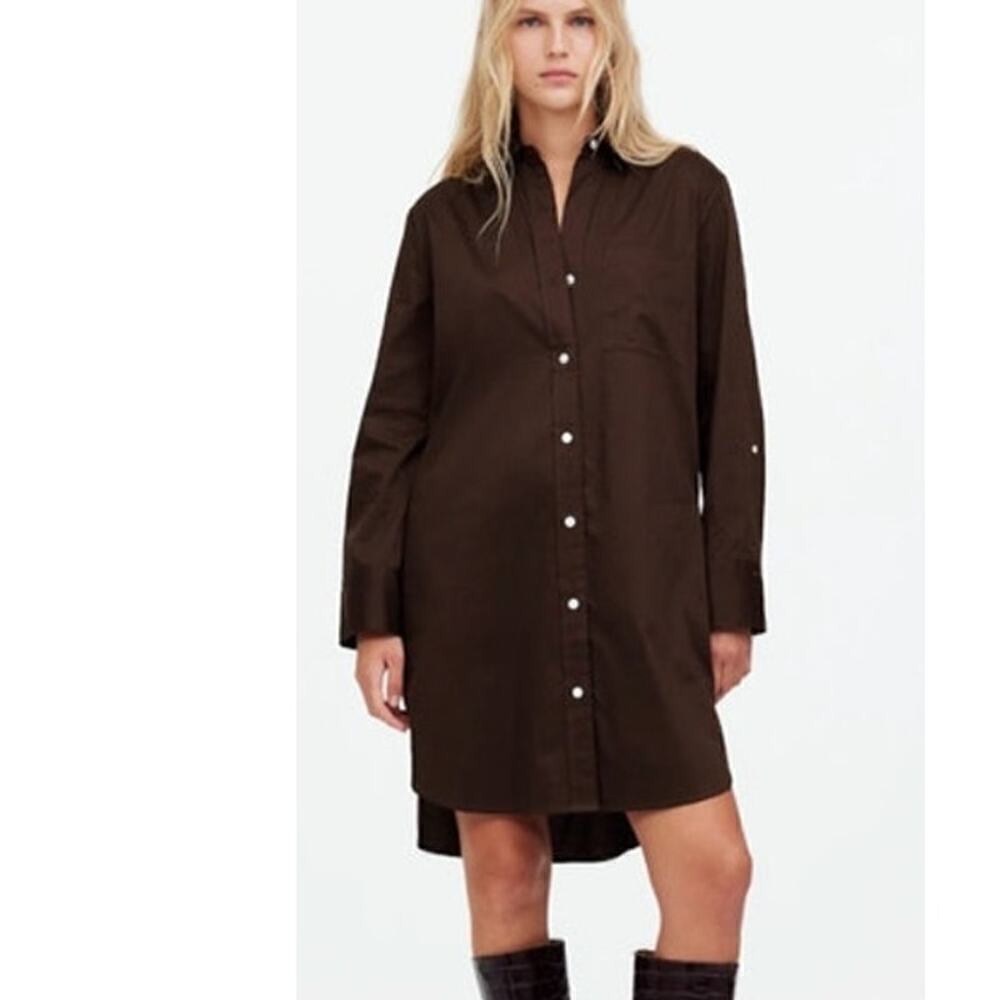 Madewell Y Neck Dress Relaxed Shirtdress Brown NWT XXS